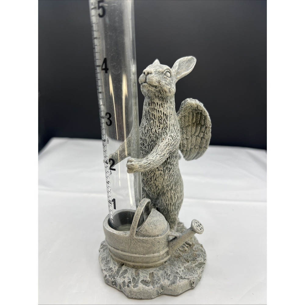 Whimsical Resin Bunny Angel Rain Gauge Statue Winged Rabbit Garden Yard Decor 5"